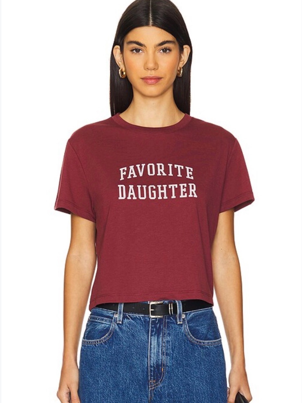 Favorite Daughter Burgundy Cropped Logo Tee